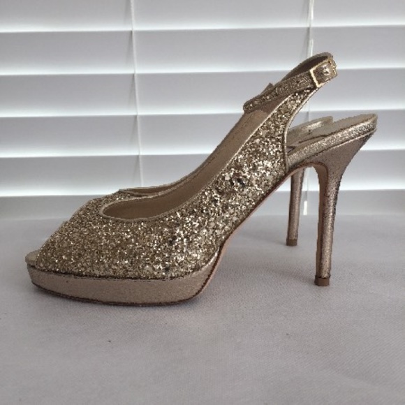 Jimmy Choo - Glitter Platform Peep-Toe Pumps US 7 | IT 37 - Picture 3 of 6